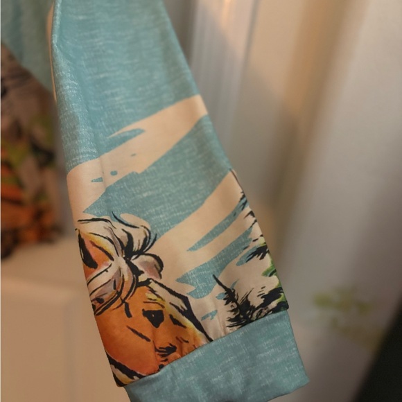 Vintage InspiredWestern Roy Roger’s Cowboy Graphic Pullover in Teal & Orange 2X - Picture 4 of 5